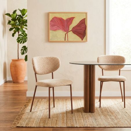 Lot de 2 chaises OREL tissu léopard beige et pieds métal effet bois