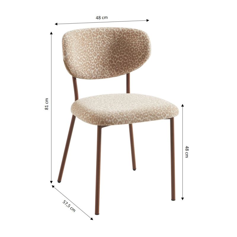 Lot de 2 chaises OREL tissu léopard beige et pieds métal effet bois