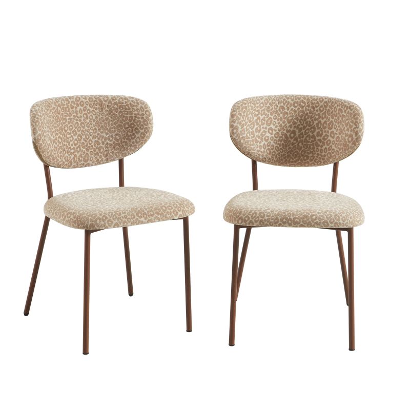 Lot de 2 chaises OREL tissu léopard beige et pieds métal effet bois