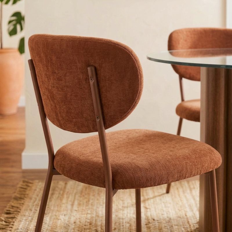 Lot de 2 chaises OREL tissu marron et pieds métal effet bois