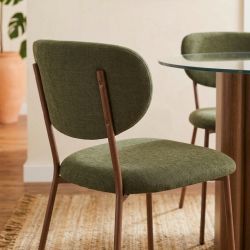 Lot de 2 chaises OREL tissu vert et pieds métal effet bois