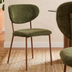 Lot de 2 chaises OREL tissu vert et pieds métal effet bois