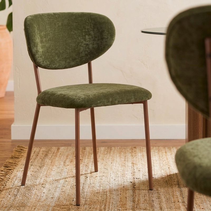 Lot de 2 chaises OREL tissu vert et pieds métal effet bois