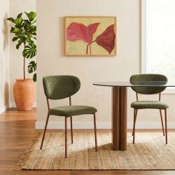 Lot de 2 chaises OREL tissu vert et pieds métal effet bois