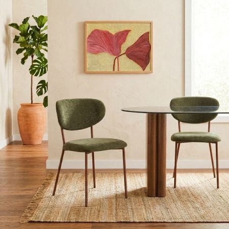 Lot de 2 chaises OREL tissu vert et pieds métal effet bois