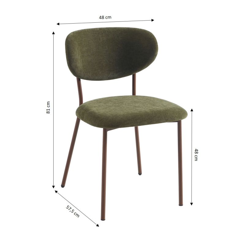 Lot de 2 chaises OREL tissu vert et pieds métal effet bois