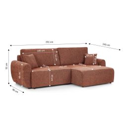 Canapé d'angle convertible et réversible DANA 4 places tissu chenille terracotta