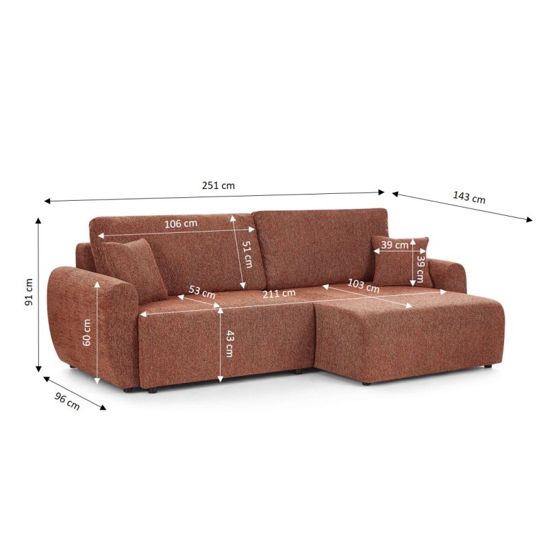 Canapé d'angle convertible et réversible DANA 4 places tissu chenille terracotta