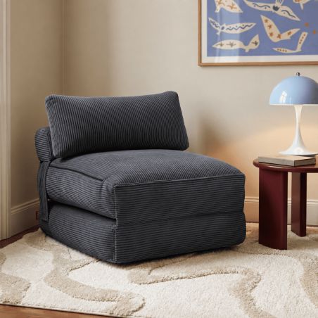Fauteuil convertible compressé NYX en mousse 1 place velours côtelé gris
