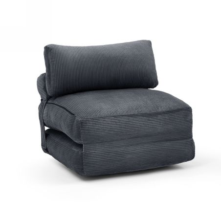 Fauteuil convertible compressé NYX en mousse 1 place velours côtelé gris