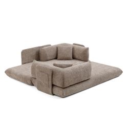 Canapé droit compressé et convertible CHIMA déplimousse 3 places tissu chenille marron