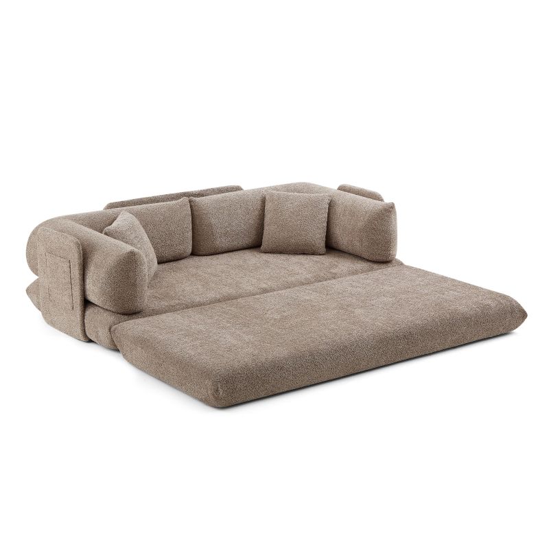 Canapé droit compressé et convertible CHIMA déplimousse 3 places tissu chenille marron