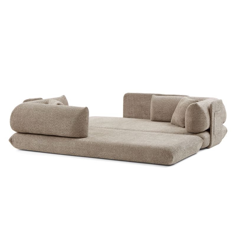 Canapé droit compressé et convertible CHIMA déplimousse 3 places tissu chenille taupe