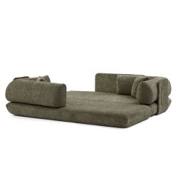 Canapé droit compressé et convertible CHIMA déplimousse 3 places tissu chenille vert