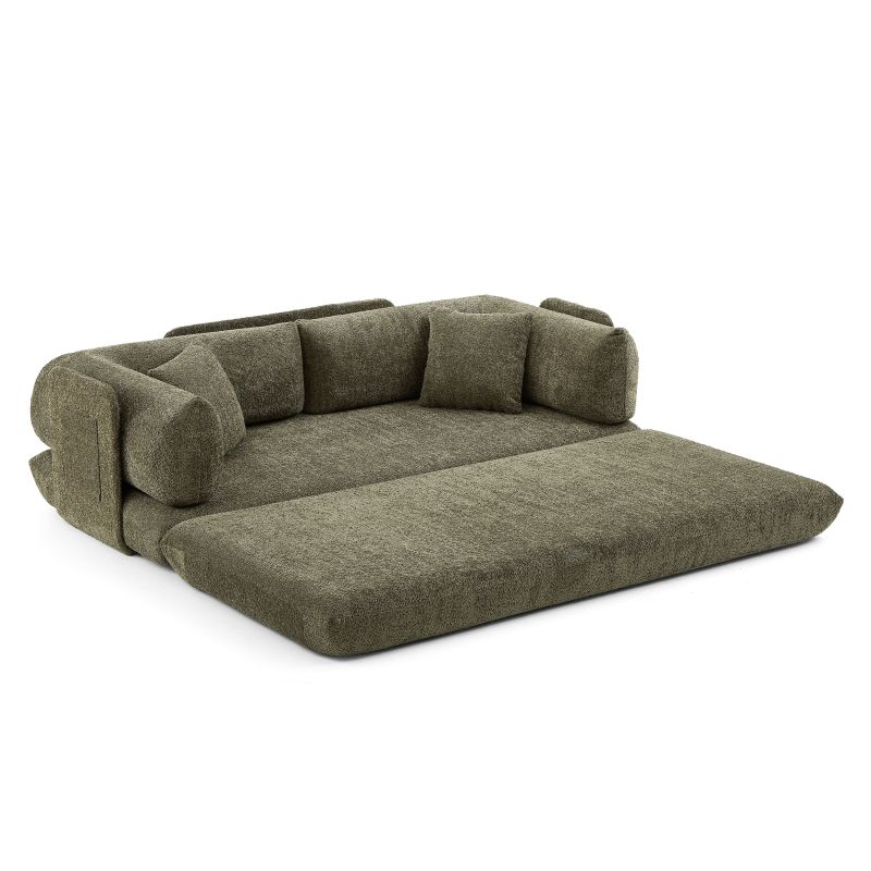 Canapé droit compressé et convertible CHIMA déplimousse 3 places tissu chenille vert