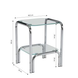 Table de chevet MAGGY verre trempé tranparent structure en chrome