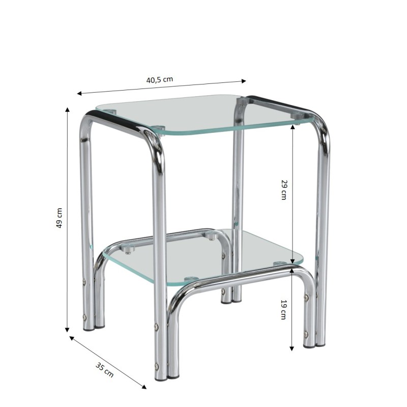Table de chevet MAGGY verre trempé tranparent structure en chrome