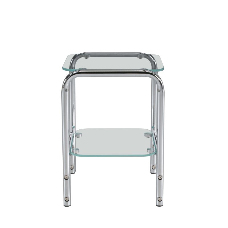 Table de chevet MAGGY verre trempé tranparent structure en chrome