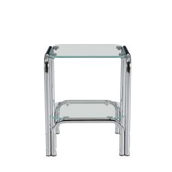 Table de chevet MAGGY verre trempé tranparent structure en chrome