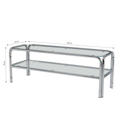 Meuble TV MAGGY verre trempé transparent structure en chrome