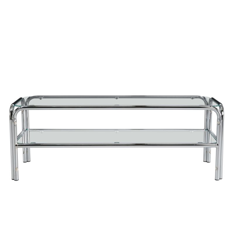 Meuble TV MAGGY verre trempé transparent structure en chrome
