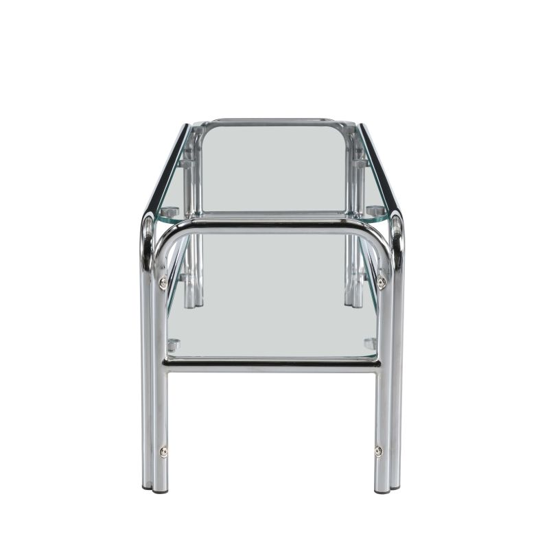 Meuble TV MAGGY verre trempé transparent structure en chrome