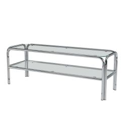 Meuble TV MAGGY verre trempé transparent structure en chrome