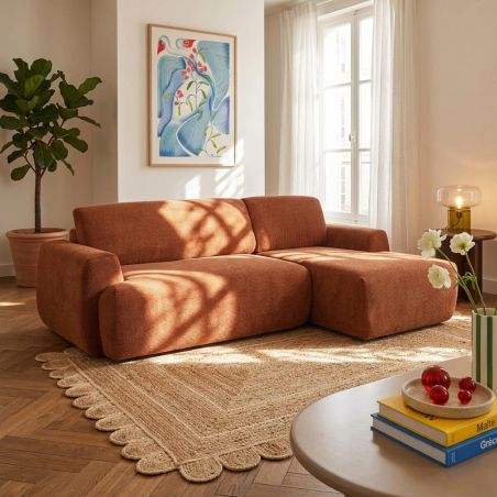 Canapé d'angle droit compressé WESTA 4 places tissu chenille terracotta