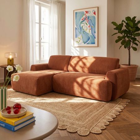 Canapé d'angle gauche compressé WESTA 4 places tissu chenille terracotta