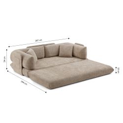 Canapé droit compressé et convertible CHIMA déplimousse 3 places tissu chenille taupe