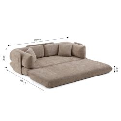 Canapé droit compressé et convertible CHIMA déplimousse 3 places tissu chenille marron