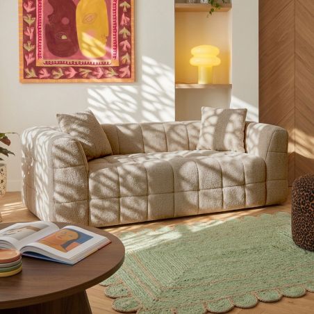 Canapé droit compressé JUPA 3 places tissu bouclette taupe