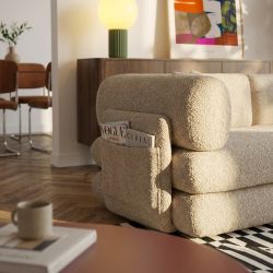Canapé droit compressé et convertible CHIMA déplimousse 3 places tissu chenille taupe