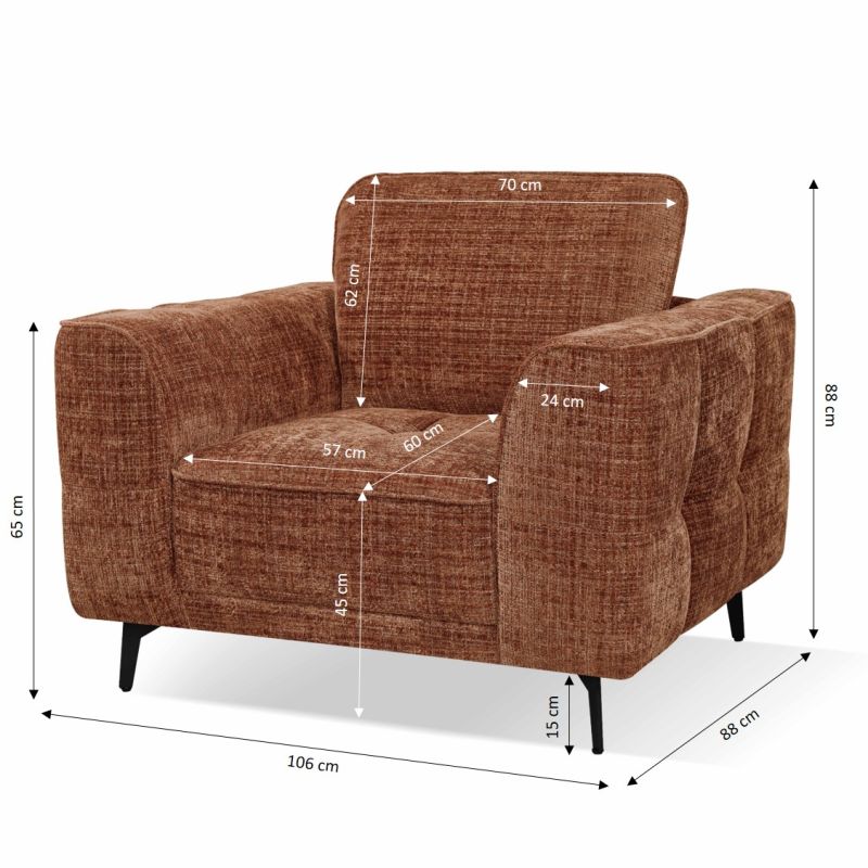 Fauteuil LOERA tissu terracotta 1 place