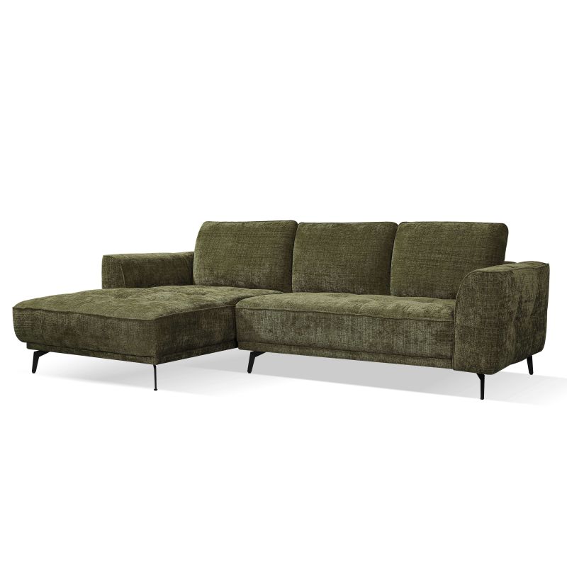 Canapé d'angle gauche LOERA fixe tissu vert 4 places