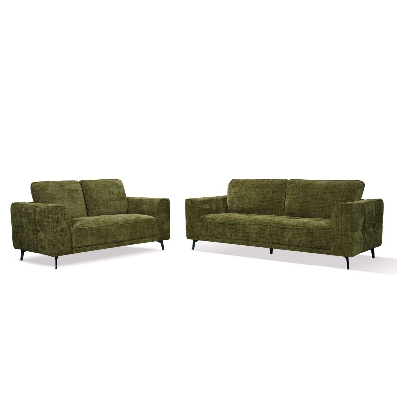 Canapé droit LOERA fixe tissu vert 2 places