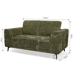 Canapé droit LOERA fixe tissu vert 2 places