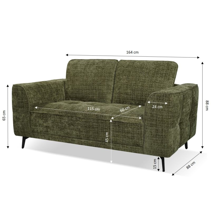 Canapé droit LOERA fixe tissu vert 2 places