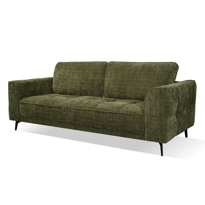 Canapé droit LOERA fixe tissu vert 3 places