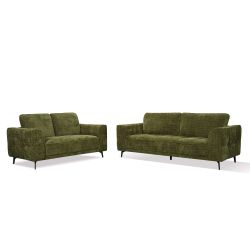 Canapé droit LOERA fixe tissu vert 3 places
