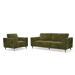 Canapé droit LOERA fixe tissu vert 3 places