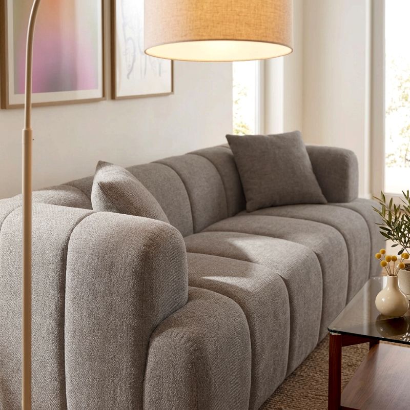 Canapé droit compressé ORVA 3 places tissu chenille taupe