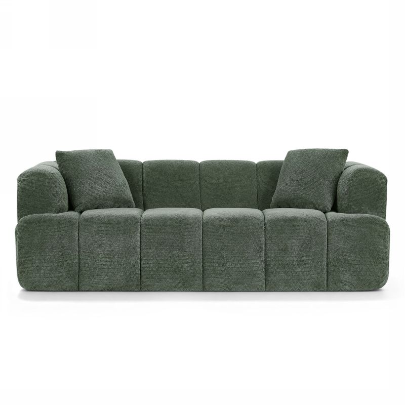 Canapé droit compressé ORVA 3 places tissu chenille vert