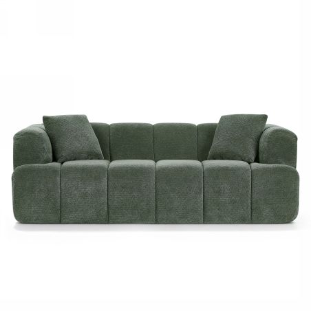 Canapé droit compressé ORVA 3 places tissu chenille vert