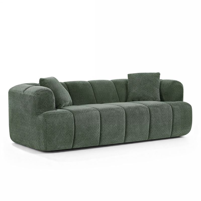 Canapé droit compressé ORVA 3 places tissu chenille vert