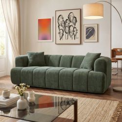 Canapé droit compressé ORVA 3 places tissu chenille vert