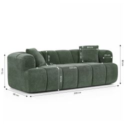 Canapé droit compressé ORVA 3 places tissu chenille vert