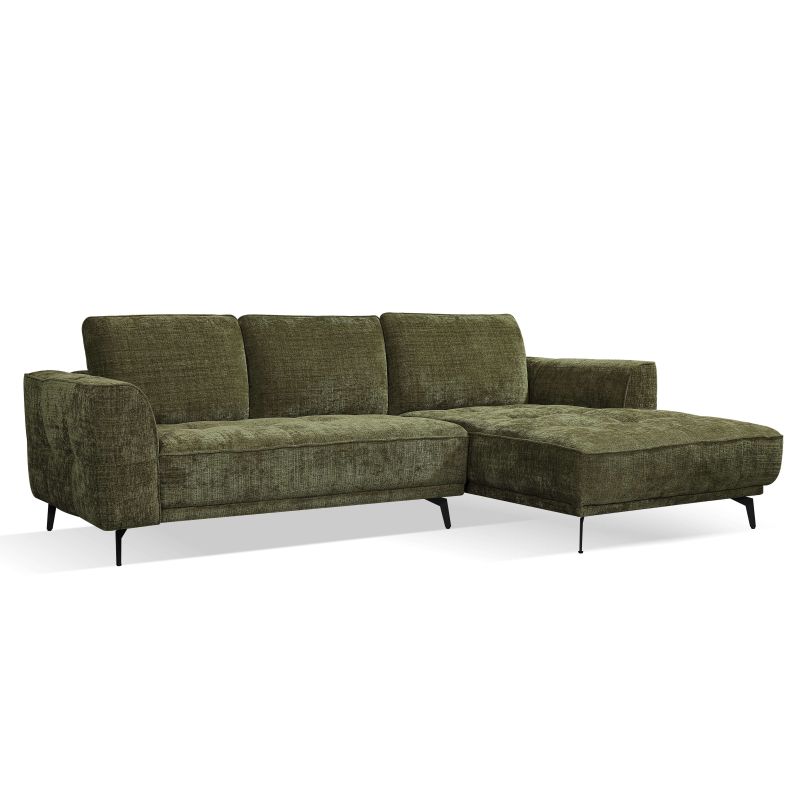Canapé d'angle droit LOERA fixe tissu vert 4 places