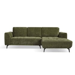 Canapé d'angle droit LOERA fixe tissu vert 4 places