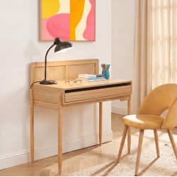Bureau enfant PABLO cannage rotin et effet bois 95cm